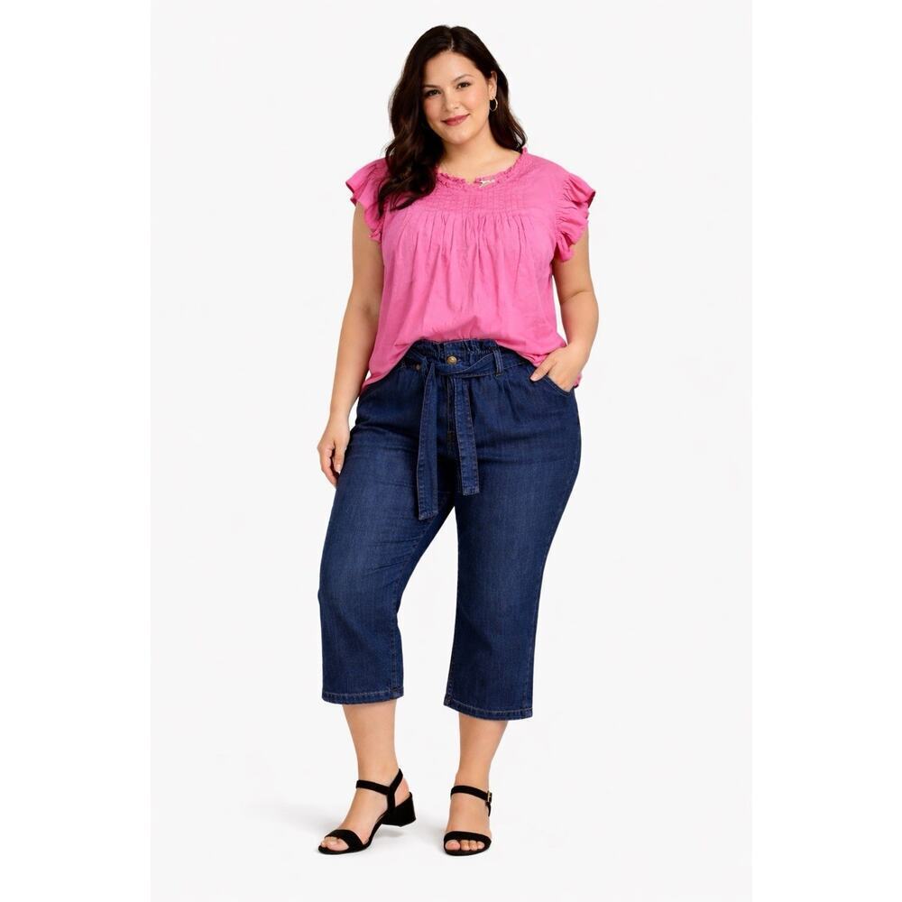 St John’s Bay NWT Denim Capris 14P + ANA 1X Pink Top Set